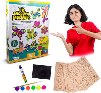 Ekta 3D Wooden Magnets DIY Craft Kit Creative Educational Make & Paint Kit for Kids