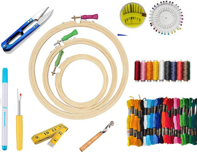 KHUSHA CREATIONS DIY Embroidery Cross Stitch Kit With Hoops,Threads,Pen&Tools For Hand Embroidery