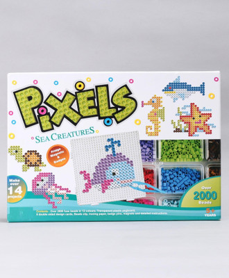 zokato Pixels Sea Creature Fridge Magnets Badges Making Kit - Multicolor