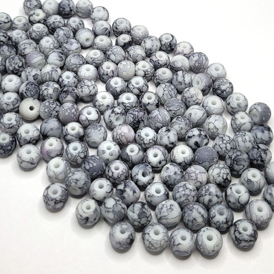 INDIKONB 8mm Marble Glass Matte Beads - Pack Black for Jewelry & Crafts