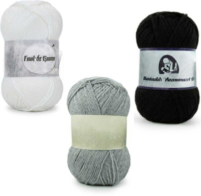 Waaome White, Grey & Black Wool 300 Gram 100×3 Hand Knitting Art Craft Soft Yarn(WA188)