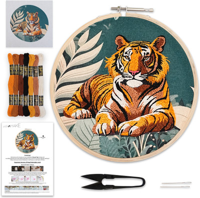 picknMAKE Hand Embroidery Kit Set with thread for Beginners Bengal Tiger Craft Kit