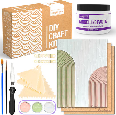 Craftinger Texture Art Kit Large 14 x 12 Inch MDF (Set of 2), 4 Scrapers, Modelling Paste