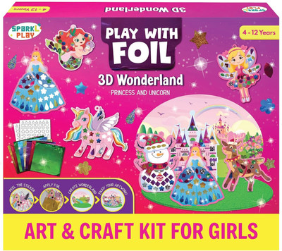 SparkLPlay Art & Craft kit. Toys for Kids Ages 4 to 12. Foil Coloring Activity. Gift Box.