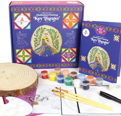 Kalakaram Madhubani Art Key Hanger Painting Kit for Boys and Girls, Traditional Kit