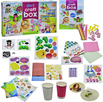 Kidz N Toys 6 in 1 Craft Box, Do-It-Yourself Art & Craft Activity Projects Game Kit for Kids