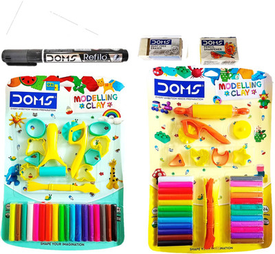 DOMS Multicolour Modelling Clay with Various Moulds and Bold Marker