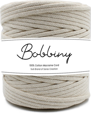Bobbiny Braided Macrame Thread 4mm 100 Meter Off White Color Cotton Thread,