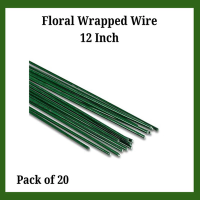 Qroof Pack of 20, Dark Green Floral Paper Wrapped Wire 12 inch Floral Stem Wire