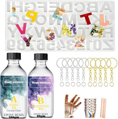 Qroof DIY Premium Ultra Resin with Alphabate Keychain Mould, Resin & Keychain