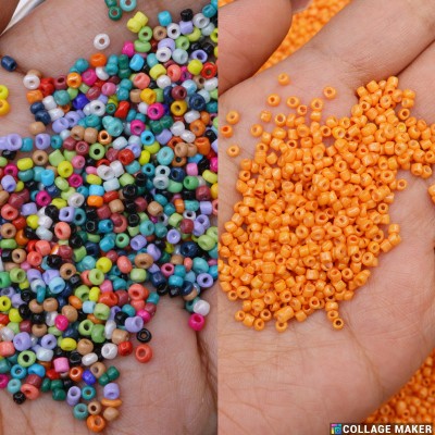 Store_of_arts (pp creations) Combo of 2mm Multicolur & orange seed Glass Beads, Pack of 2 (50gm each)