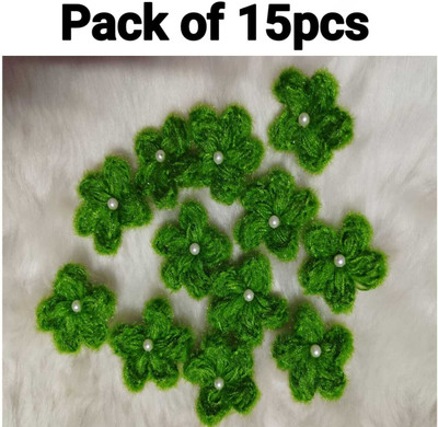 Deep Creations 15pcs Red, Green and White Colour Wool Flower for Making Beautiful Dress