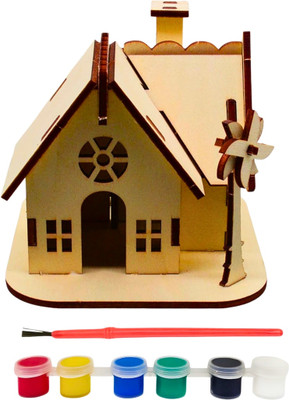 Gold Leaf Ellie House 3D Wooden Puzzle Toy – DIY Educational Craft & Painting Kit for Kids