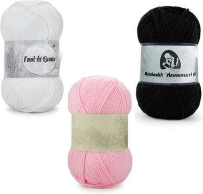 Waaome White, Pink & Black Wool 300 Gram 100×3 Hand Knitting Art Craft Soft Yarn(WA195)