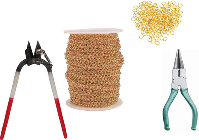 Sharum Crafts Golden 3mm 10 Mtr + Jump Ring + Round Nose & Side Cutter Plier