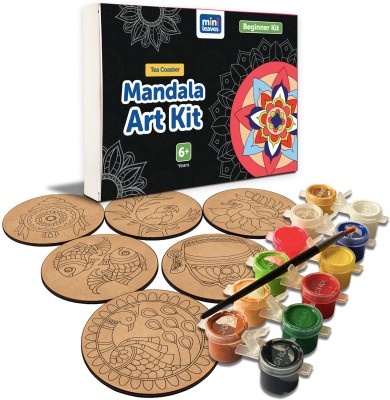 Minileaves Wooden Mandala Artistic Beginner DIY Kit Tea Coasters Art and Craft Kit for 9+