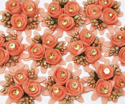 ASIAN HOBBY CRAFTS Peach Fabric Flower Set of 10 Pieces Size - 6 CM