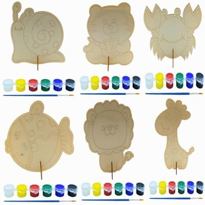 Gold Leaf Animal Themed MDF Base for Painting Cutout Crafts Board With Paints And Brush