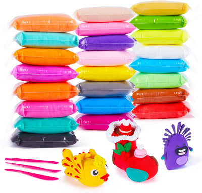 HappyBive Pack of 24 Non-Toxic Modelling Fluffy Foam Bouncing Air Dry Clay for Kids|H68