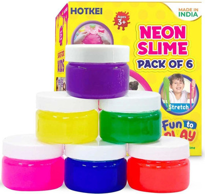 HOTKEI (6 Neon Slime)Toys jelly slime putty clay toys kit set pack for girls kids Jelly
