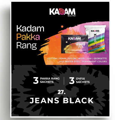 KADAM Pakka Rang Fabric Dye| Jeans Black| 3 Dye Sachets + 3 DyFix Fixer Sachets