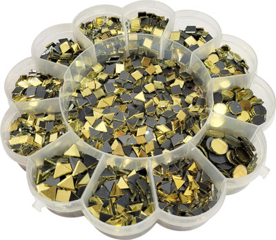 INDIKONB Craft Mirror Beads Set with Storage Box 12 Shapes, 4-11mm Gold