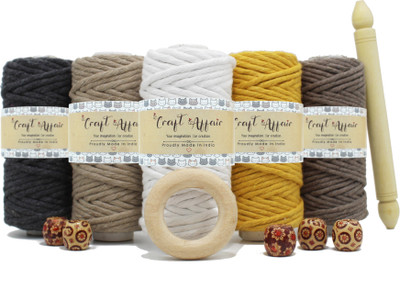 Craft Affair Charcoal, Beige, White, Mustard, Stone Thread(10 m Pack of5)