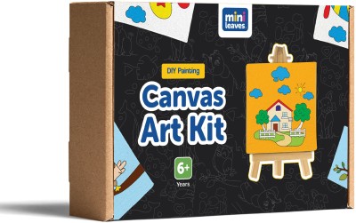 Minileaves Mini Canvas Art and Craft DIY Paint Kit for Beginner with Wooden Easel 4+ Years