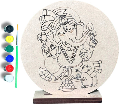 Ansoz Ganesh Art Craft Wooden PreMarked Cutout for Kids DIY KIT|(Water Color Included)
