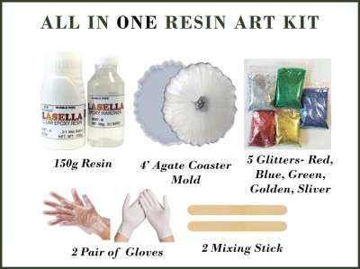 Lasella Beginners Resin Art Kit Craft Materials with 4'Agate Silicone Mould Resin Art Medium(150 ml)