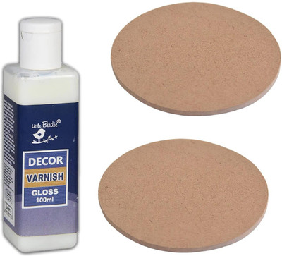 LITTLE BIRDIE Decor Varnish 100ml Gloss & MDF Coaster Round 4 inch 2 Pcs( pack of 1) Gloss Varnish(100 ml)