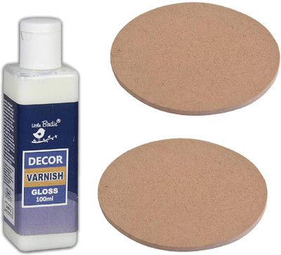 LITTLE BIRDIE Decor Varnish 100ml Gloss & MDF Coaster Round 4 inch 2 Pcs( pack of 1) Gloss Varnish(100 ml)