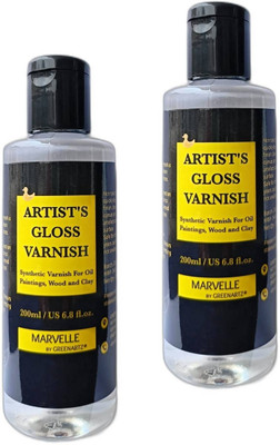 GREENARTZ Marvelle Artist's Acrylic and Oil Paint Clear Varnish (Pack of 2x200ml) Semi Gloss Varnish(400 ml)