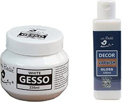LITTLE BIRDIE Acrylic GESSO White 225ml Bottle Gloss & Decor Varnish, 100ml (pack of 2) Gloss Varnish(325 ml)
