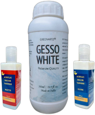 Marvelle 500ml Gesso White & 100ml each Gloss & Matte Varnish Matte Varnish(700 ml)