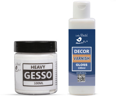 LITTLE BIRDIE Heavy Gesso 100ml Bottle and Decor Varnish Gloss 100ml Bottle Gloss Varnish(100 ml)