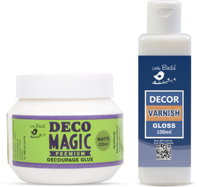 LITTLE BIRDIE Deco Magic Glue Matte 225ml and Decor Varnish Gloss 100ml Bottle Gloss Varnish(100 ml)
