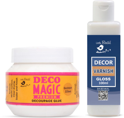LITTLE BIRDIE Deco Magic Glue Glossy 225ml and Decor Varnish Gloss 100ml Bottle Gloss Varnish(100 ml)