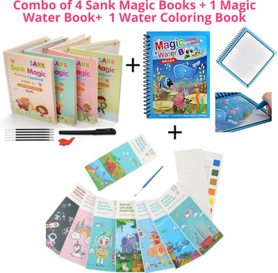 Bloombec 4 Sank Magic Practice Copybook, 1 Magic Water Book, 1 Painting Book ( Pack of 6)