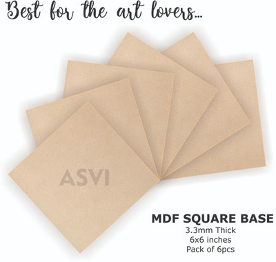 Asvi 6 Inches Square Shape 3.3mm MDF Board for Art, Craft and Painting 6pcs Pack