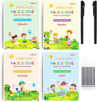 CRAZYGOL Books are reusable.Hindi English Language Magic book of 4 Book+10 Refill +1 Pen