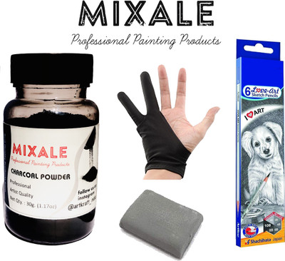 mixale Extra Dark Charcoal powder With Sketching Glove Or Graphite Pencil