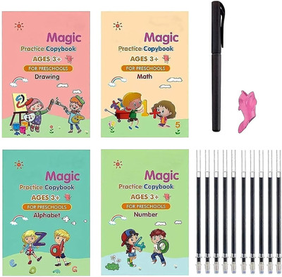 Foxter MAGIC BOOK ENGLISH LANGUAGE ALPHABET AND NUMBER 4BOOK+10REFILLS+1PEN+1GRIP-122