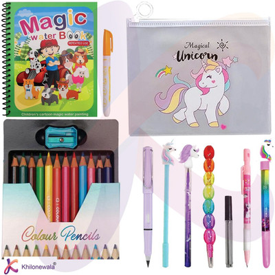 KHILONEWALA Stationery Combo Set With Pencil Colors For Kids Pack Of 9