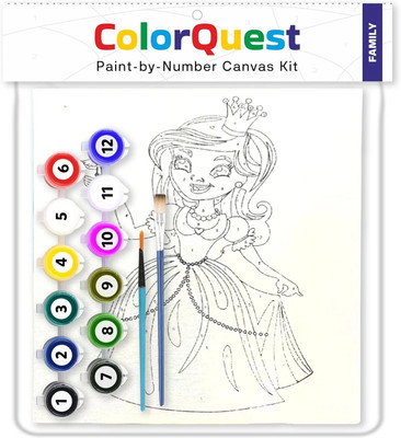 ARTIGGLE Family Canvas Painting Pre Sketched Canvas (Set of 3) (Multi Color)