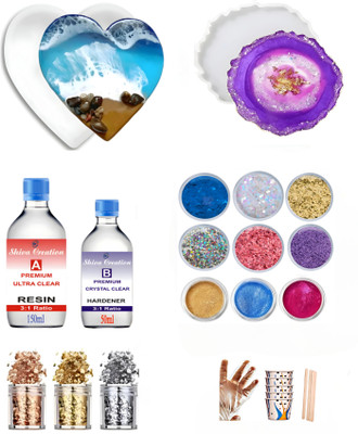 Shiva Creation Heartshape & Agate coster kit with premium Resin(200ml) , colour art kit
