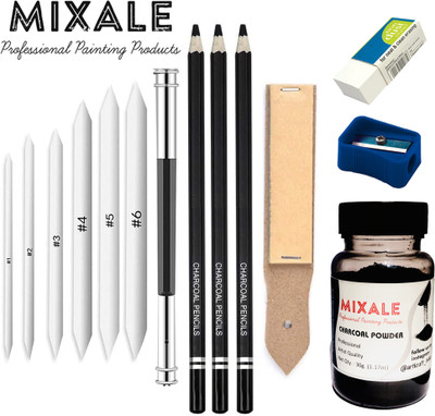 mixale Graphite Artline Sketching Pencil sand paper & Charcoal Powder A33 Combo Art Set