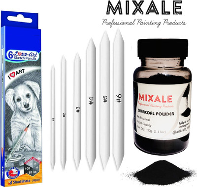 mixale Graphite Sketching pencil With Paper Stumps & Charcoal powder