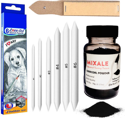 mixale Graphite Sketching Pencil With Charcoal powder Sand Paper & Paper Stumps