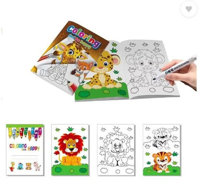 4tens 2Pcs Animal Character Regular Use Colour Fill Drawing Practice Book For Kids